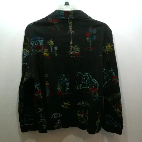 Draper's & Damons Vintage Embroidered Black Denim Lightweight Jacket Size PL - Picture 3 of 6